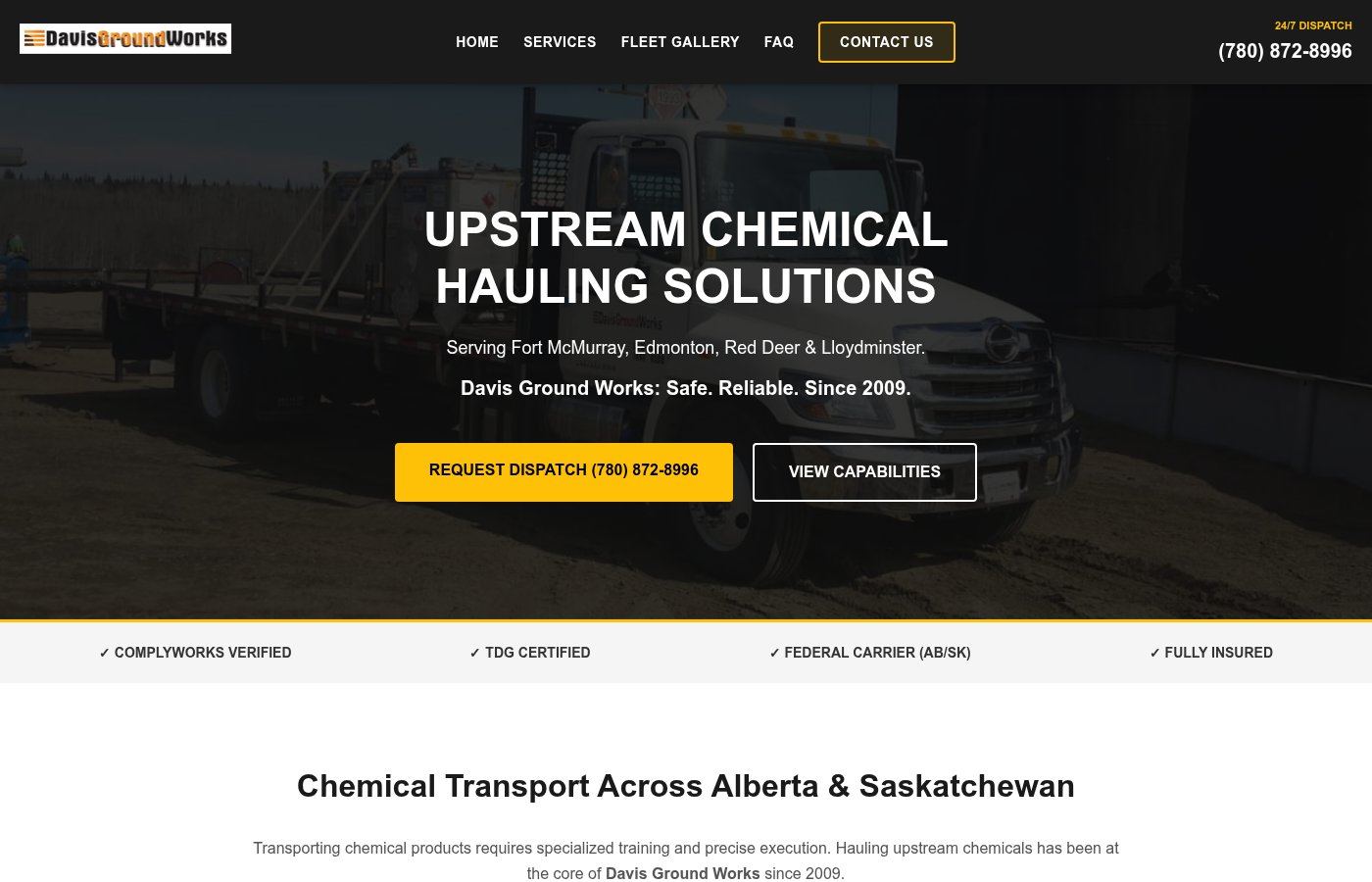 Lloydminster Chemical Transport website built by WizardWeb